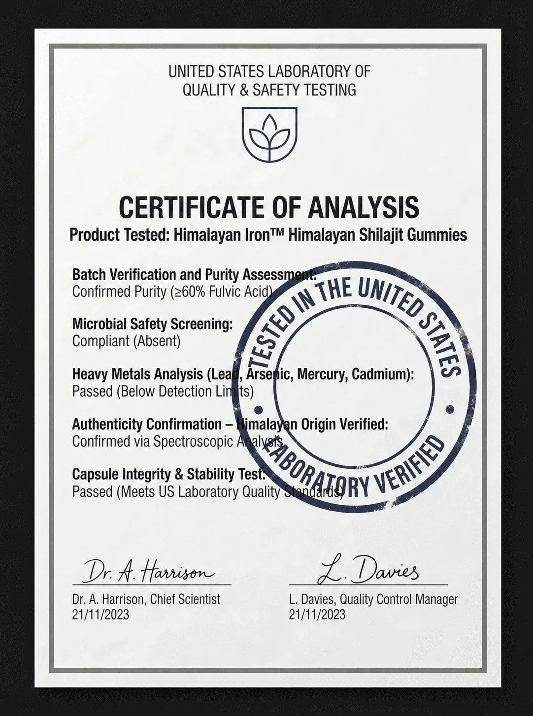 Certificate of Analysis